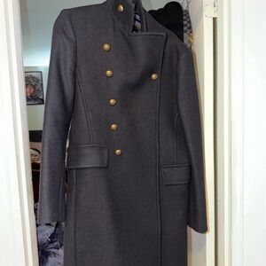 RARE Zara Dark Blue Pea Coat with Gold Buttons NWOT